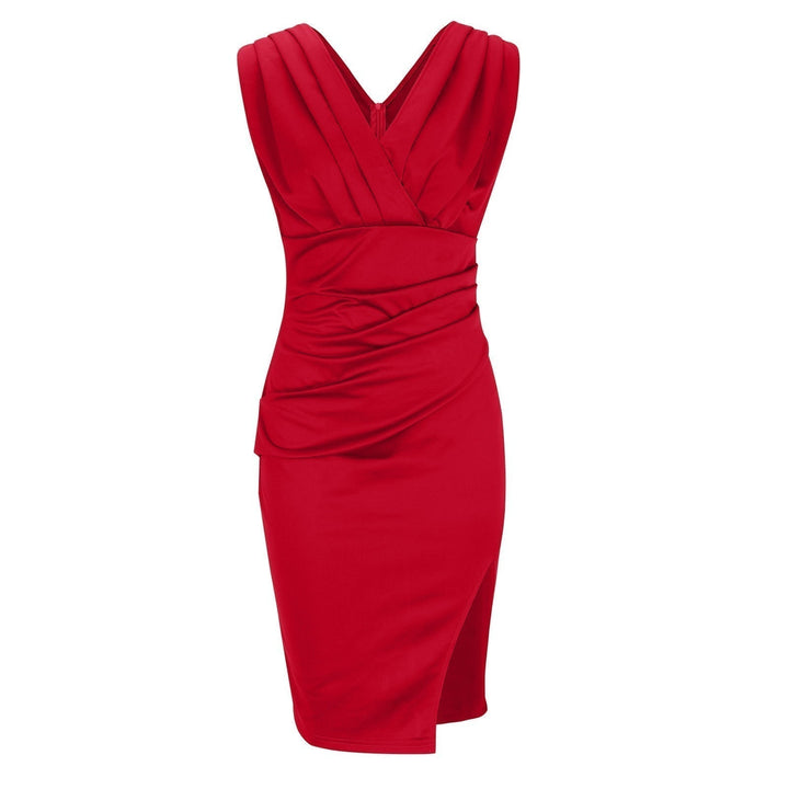 Freya™ | Fitted Dress with V-Neckline & Side Slit