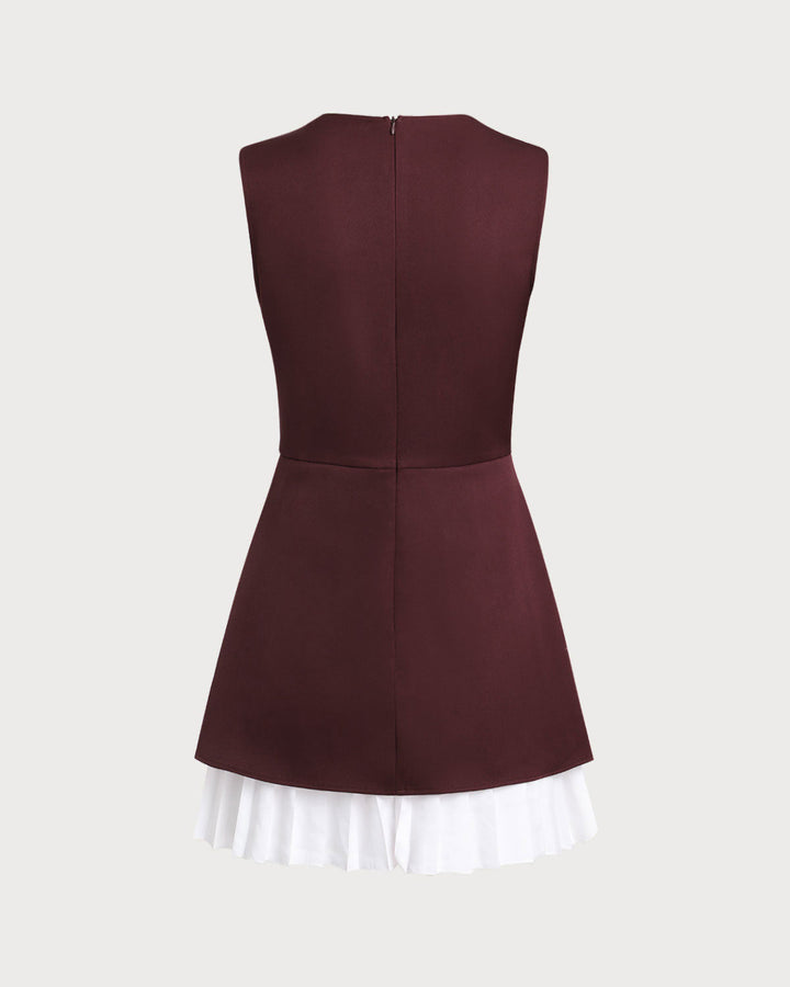 Wine Red Contrast Sleeveless Mini Dress