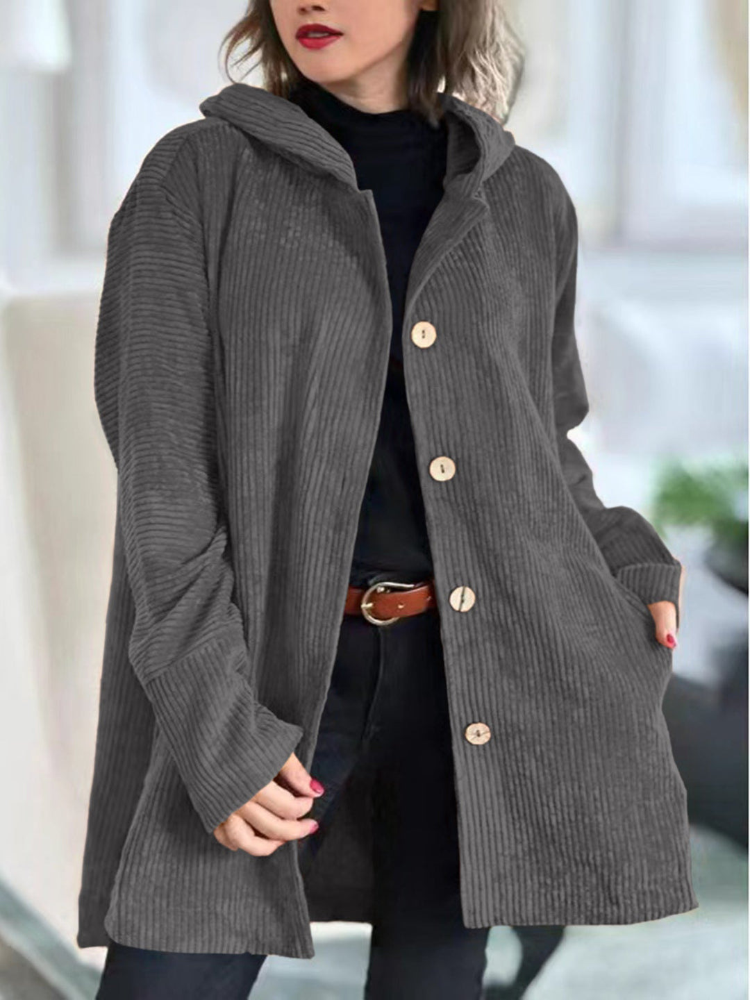 Elizabeth – Cozy Corduroy Hooded Jacket