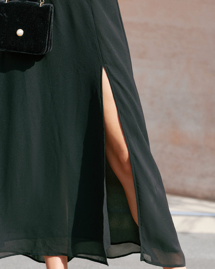 Black Sweetheart Neck Chiffon Maxi Dress