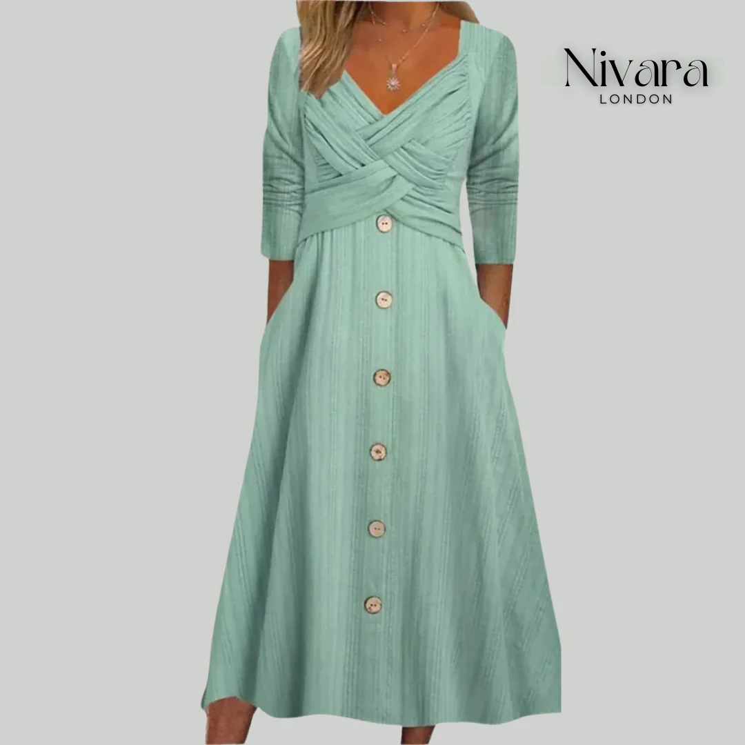 Elena – Elegant & Slimming Dress with Buttons and Crossed Details