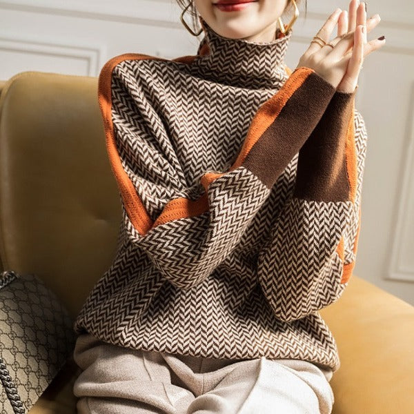 Grace – High-Neck Striped Sweater for Effortless Elegance