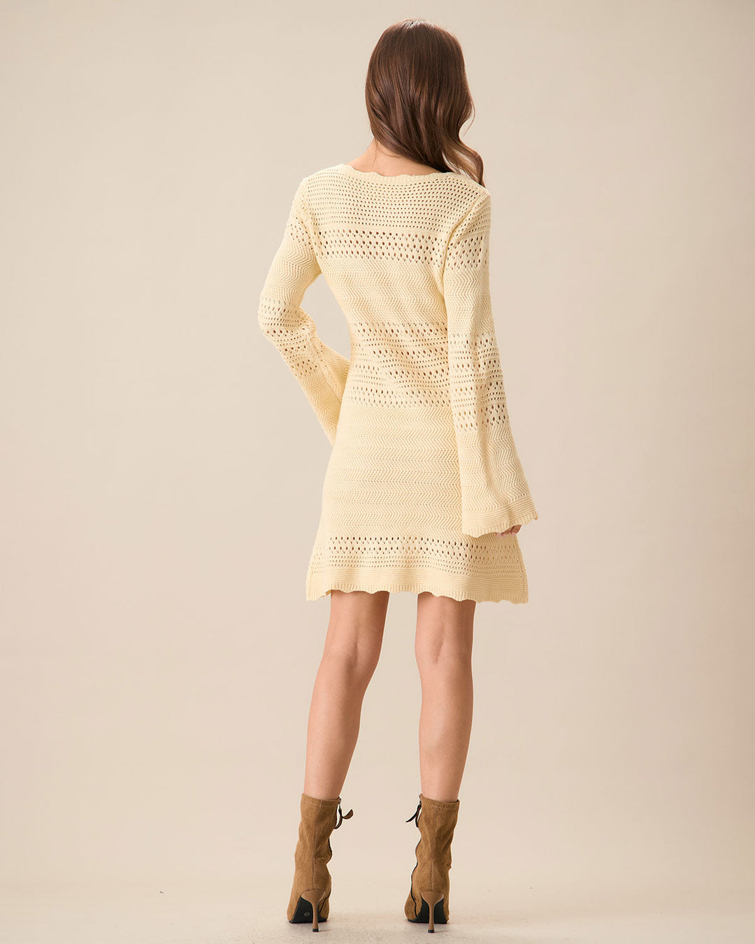 Women's Apricot Cutout Knitted Sweater Dress