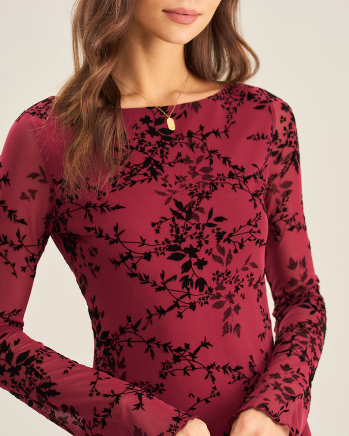 Red Floral Mesh Mini Dress