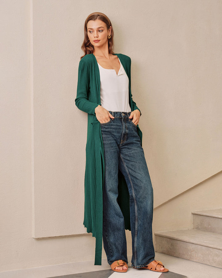 Green A-line Wrap Sweater Dress