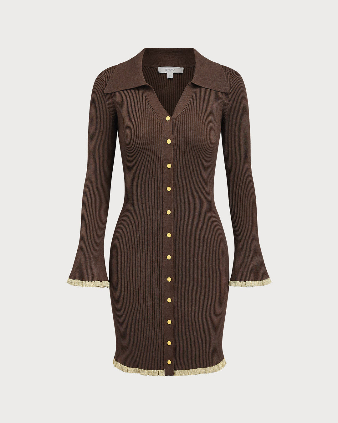 Brown Bodycon Button Sweater Dress