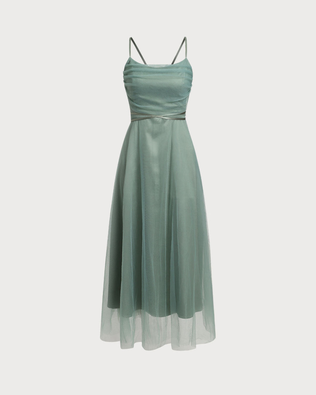 Green Mesh Flowy Slip Midi Dress