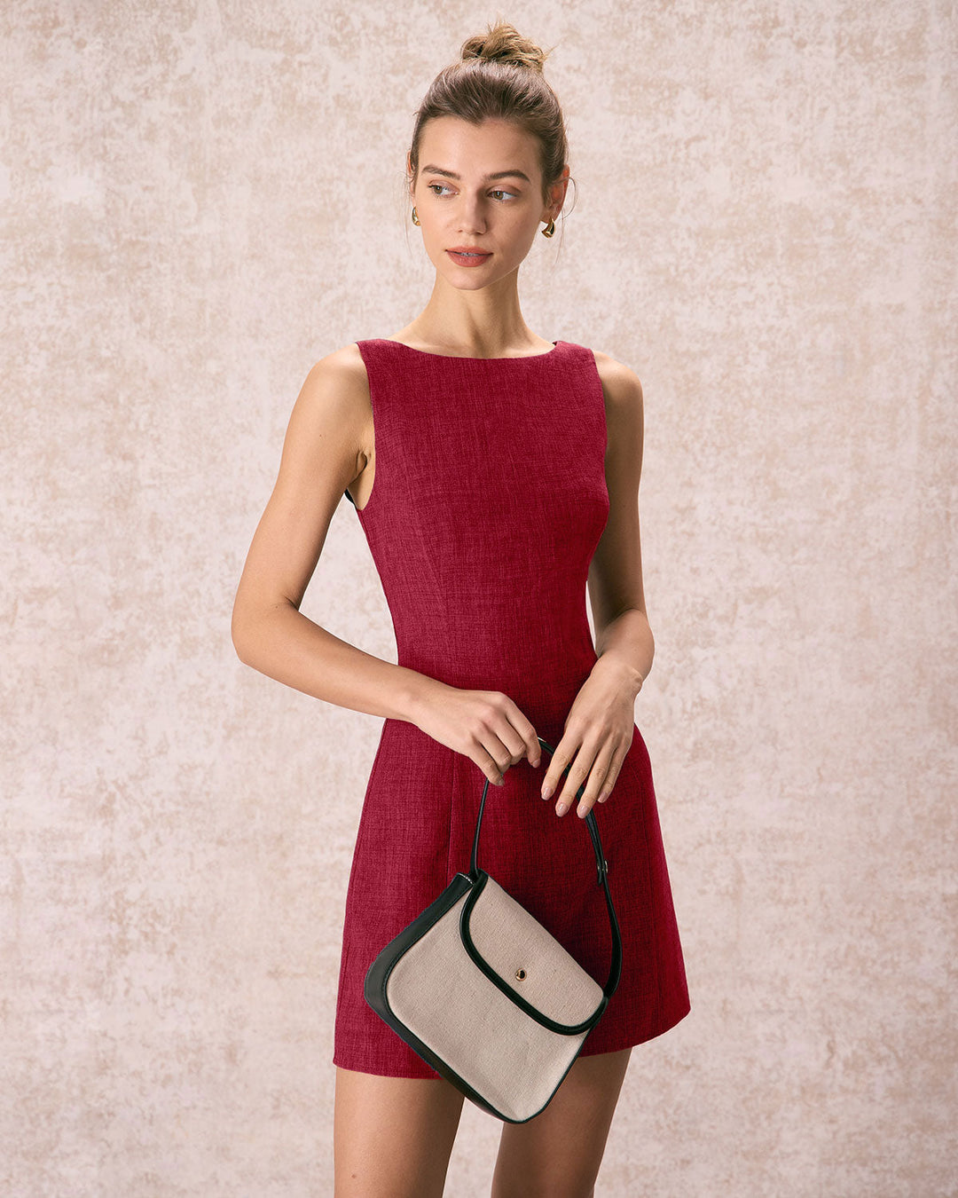 Red Boat Neck A-Line Sleeveless Mini Dress