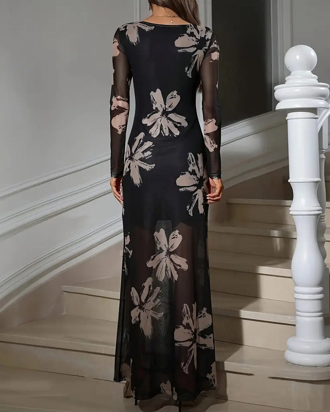 Black Floral See Through Maxi Dress