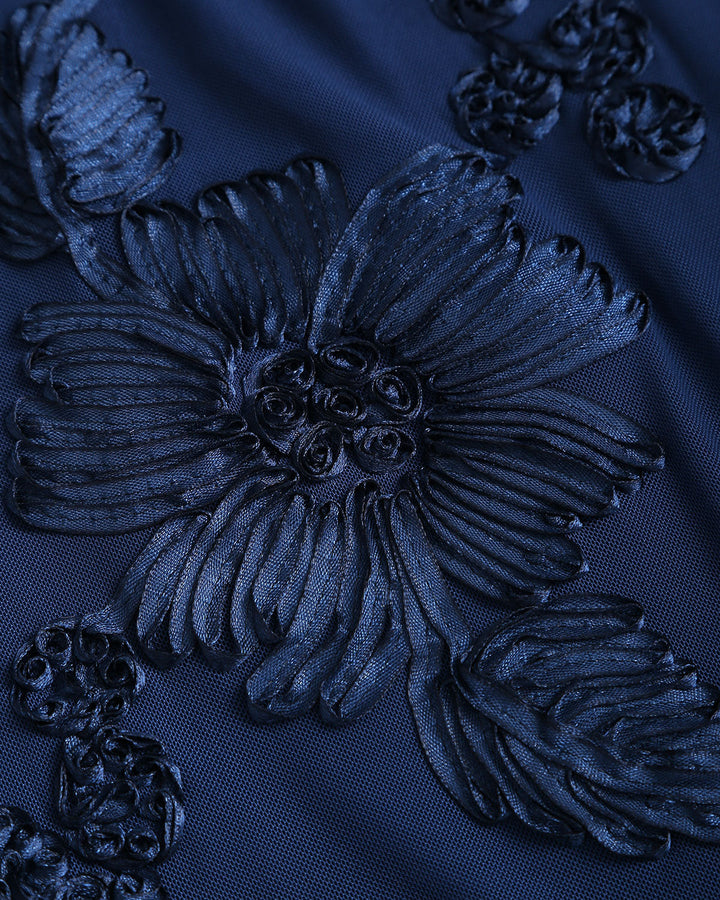 Blue Jacquard Bell Sleeve Backless Mini Dress