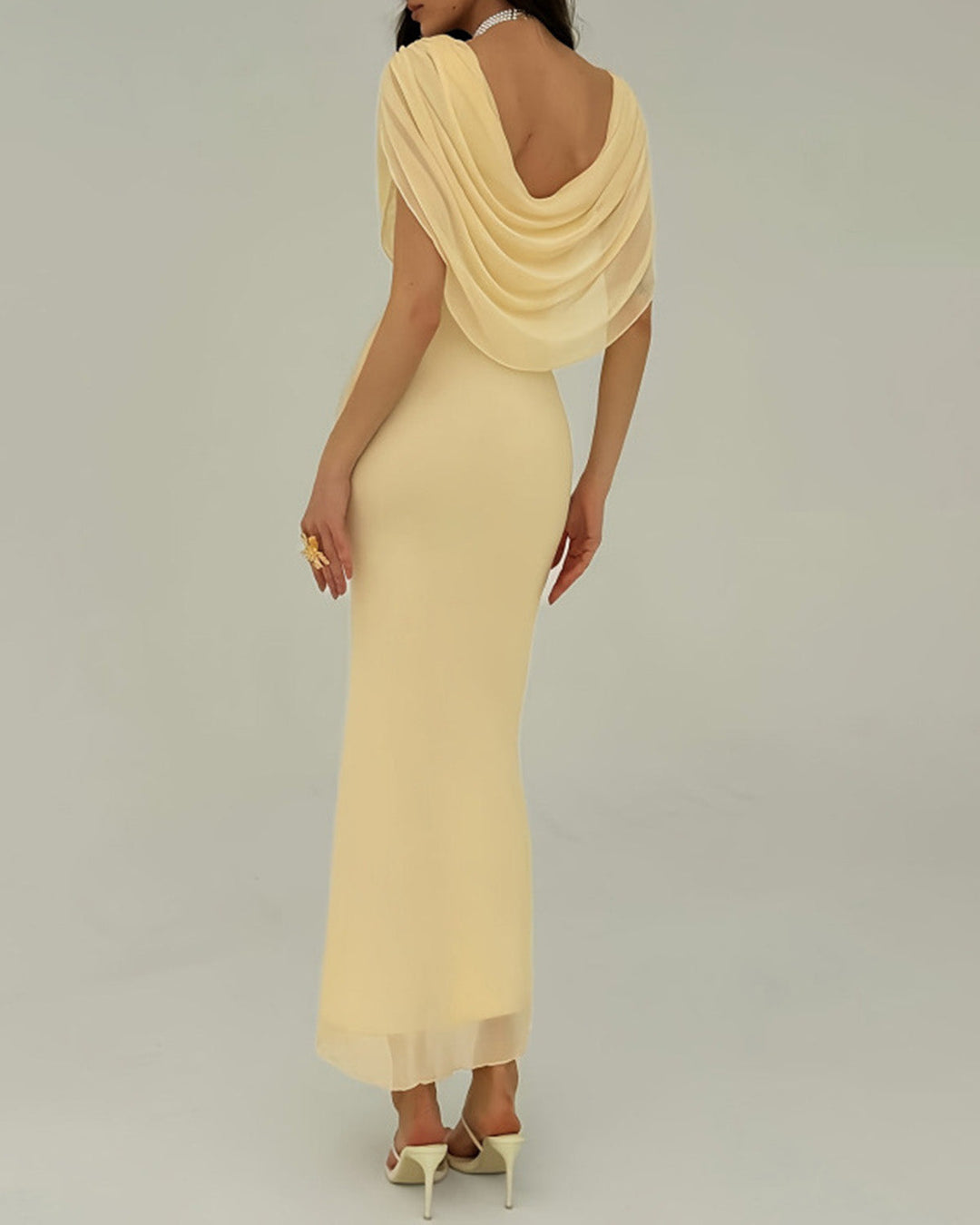 Yellow Cowl Neck Sleeveless Maxi Dress