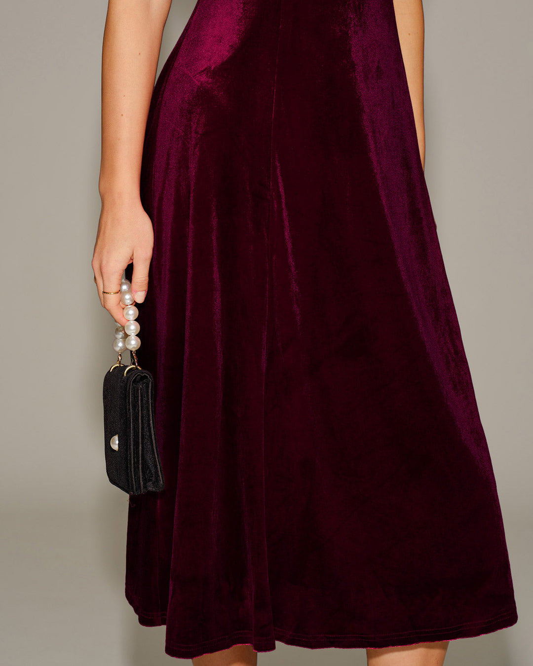 Red Velour Sweetheart Neck Midi Dress