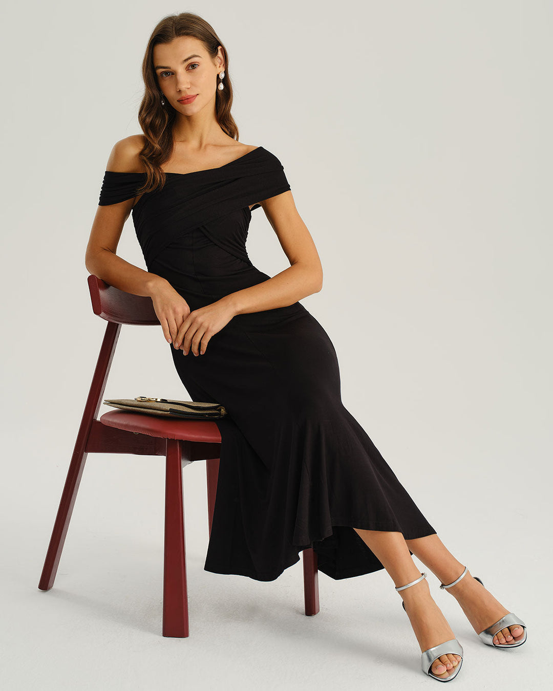 Black One Shoulder A-Line Midi Dress