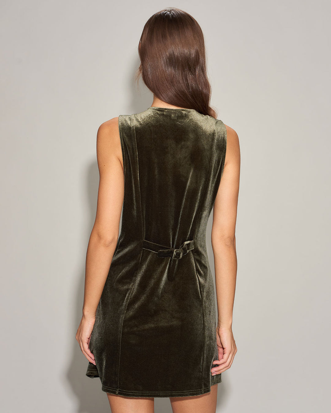 Green Velvet A-Line Sleeveless Mini Dress