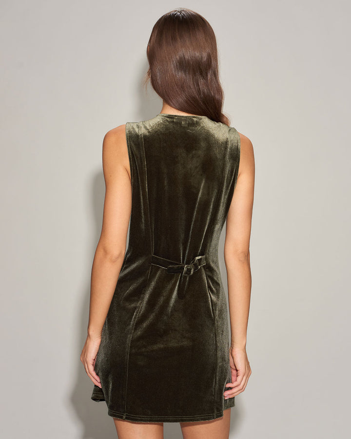 Green Velvet A-Line Sleeveless Mini Dress