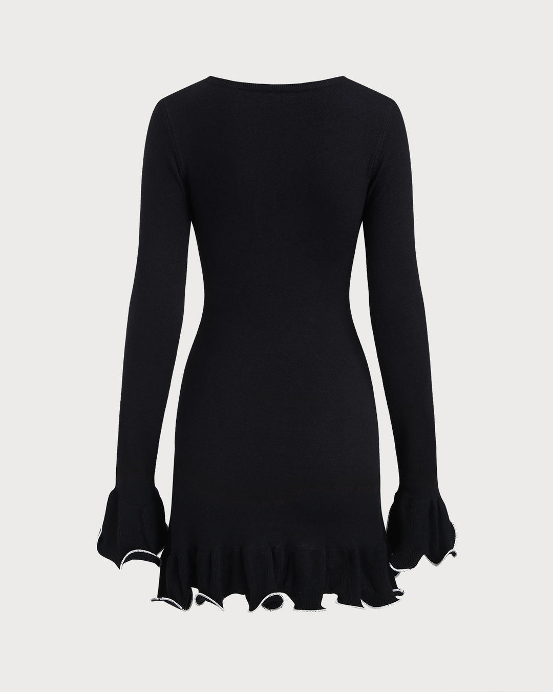 Black Contrasting Bell Sleeve Knit Sweater Dress