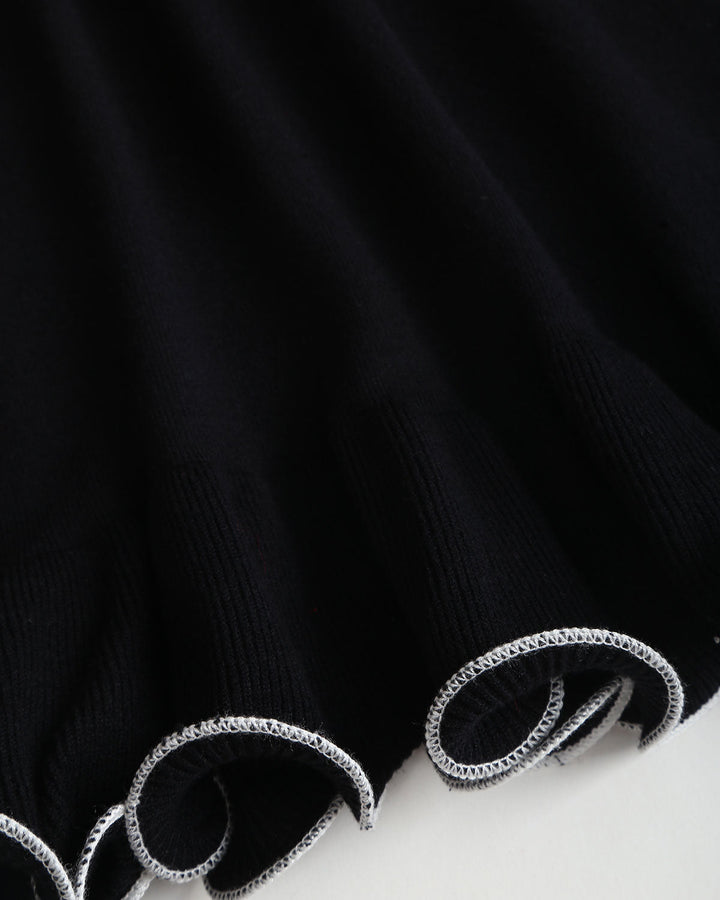 Black Contrasting Bell Sleeve Knit Sweater Dress