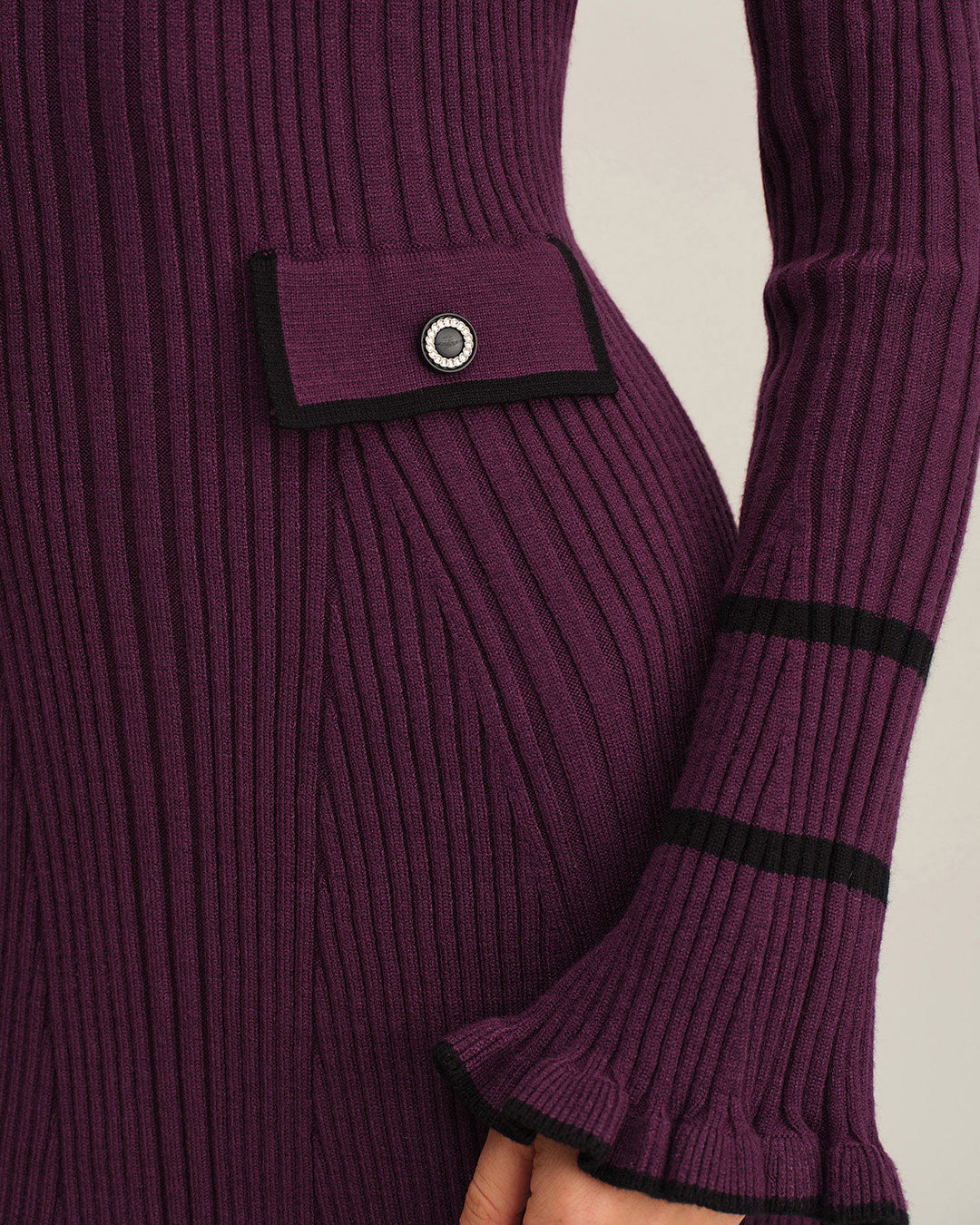Purple  Contrasting Bell Sleeve Sweater Dress