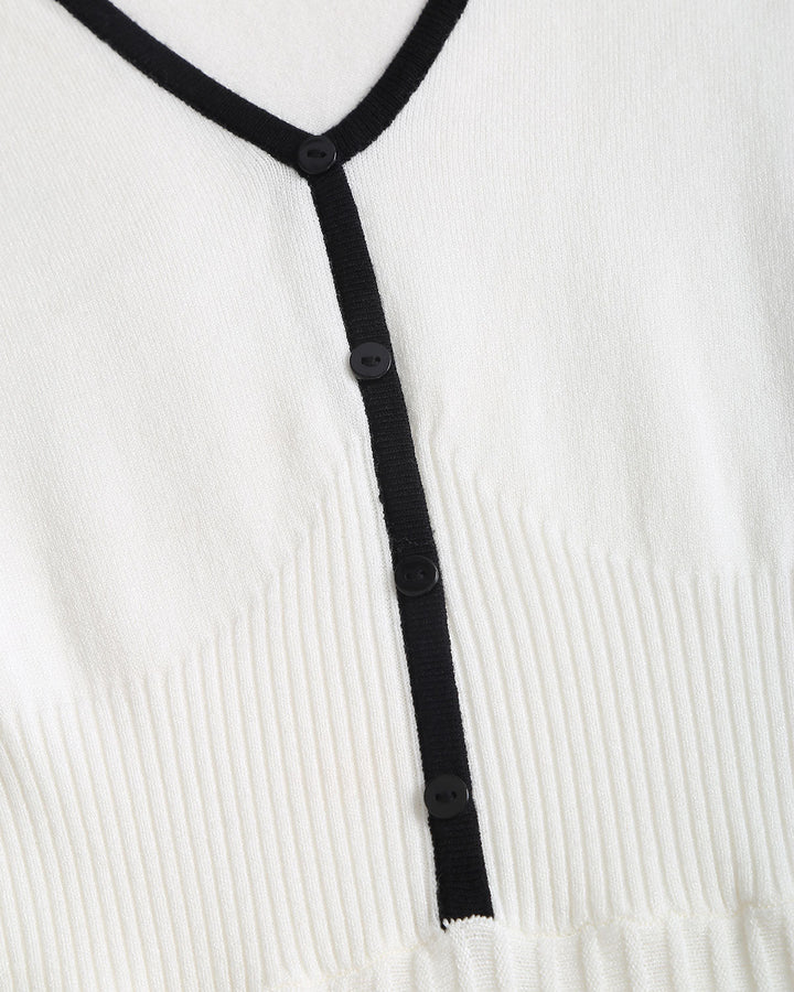 White Contrasting A-Line Sweater Dress