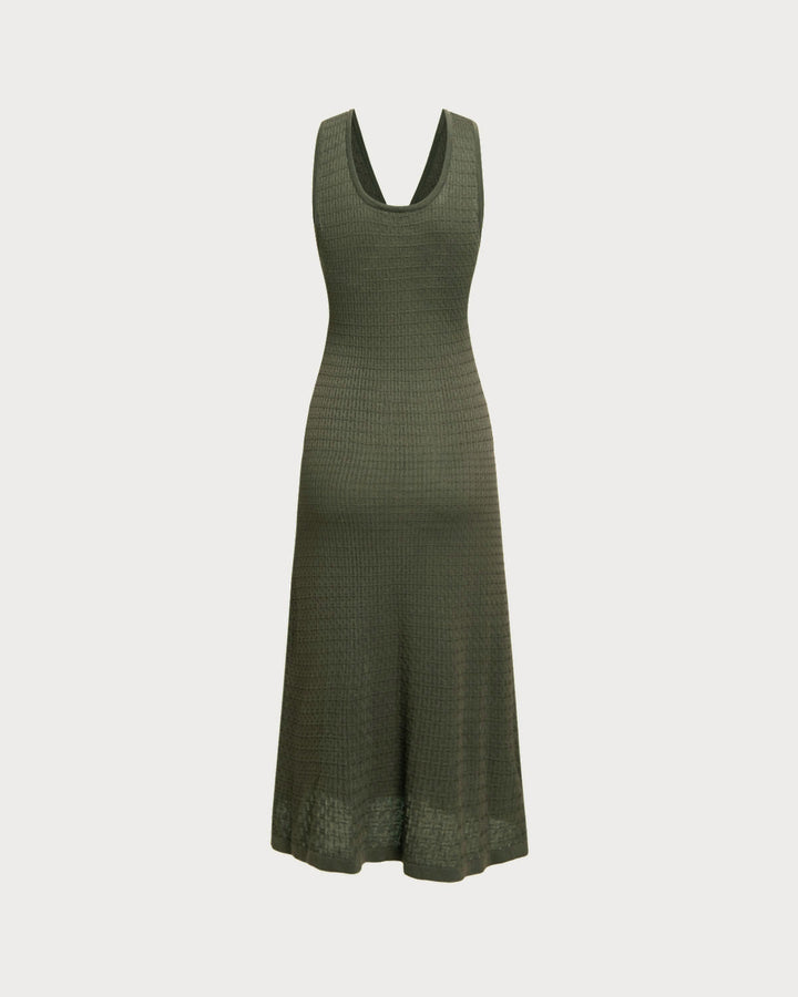 Army Green V Neck Sleeveless Sweater Dress