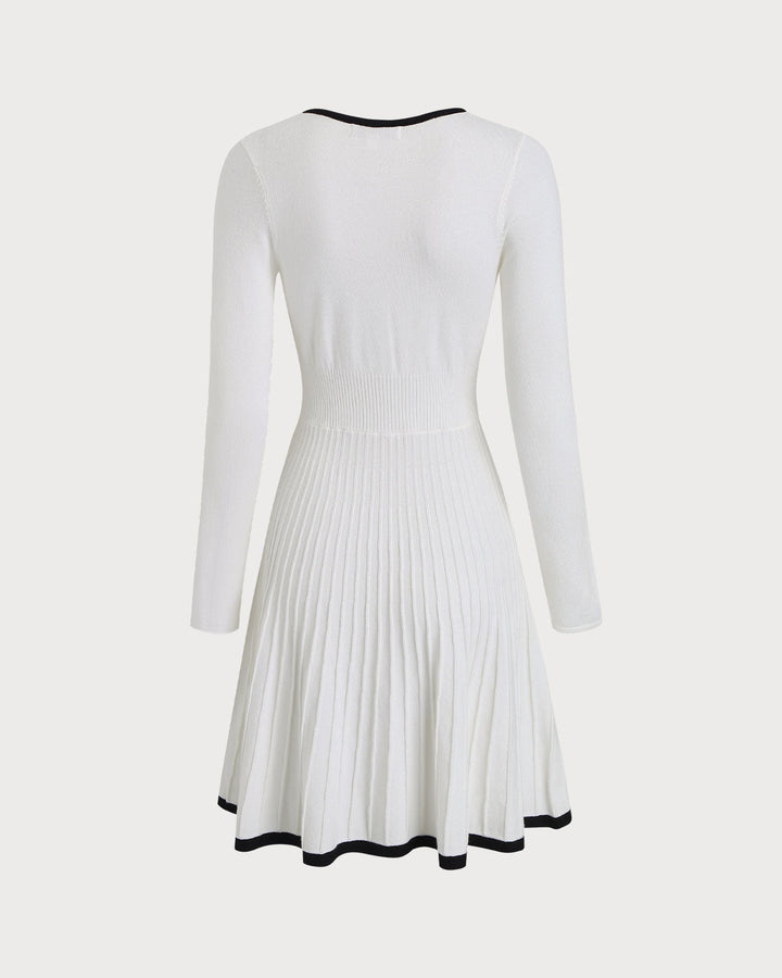 White Contrasting A-Line Sweater Dress