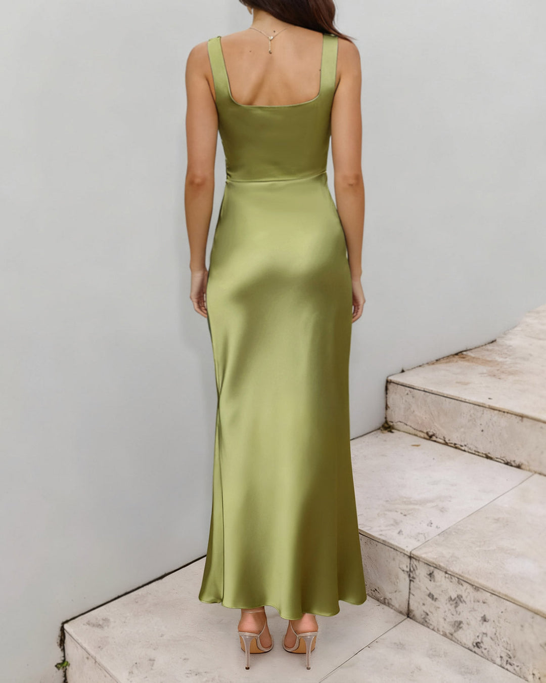 Green Ruched Sleeveless Maxi Dress