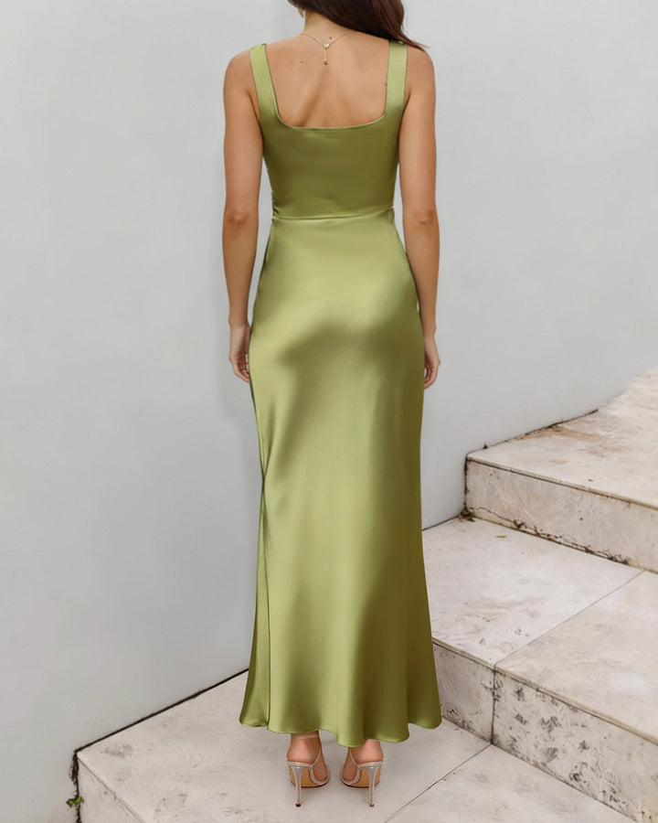 Green Ruched Sleeveless Maxi Dress