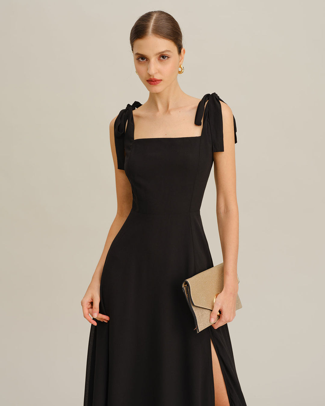 Black Chiffon Tie Strap Maxi Dress