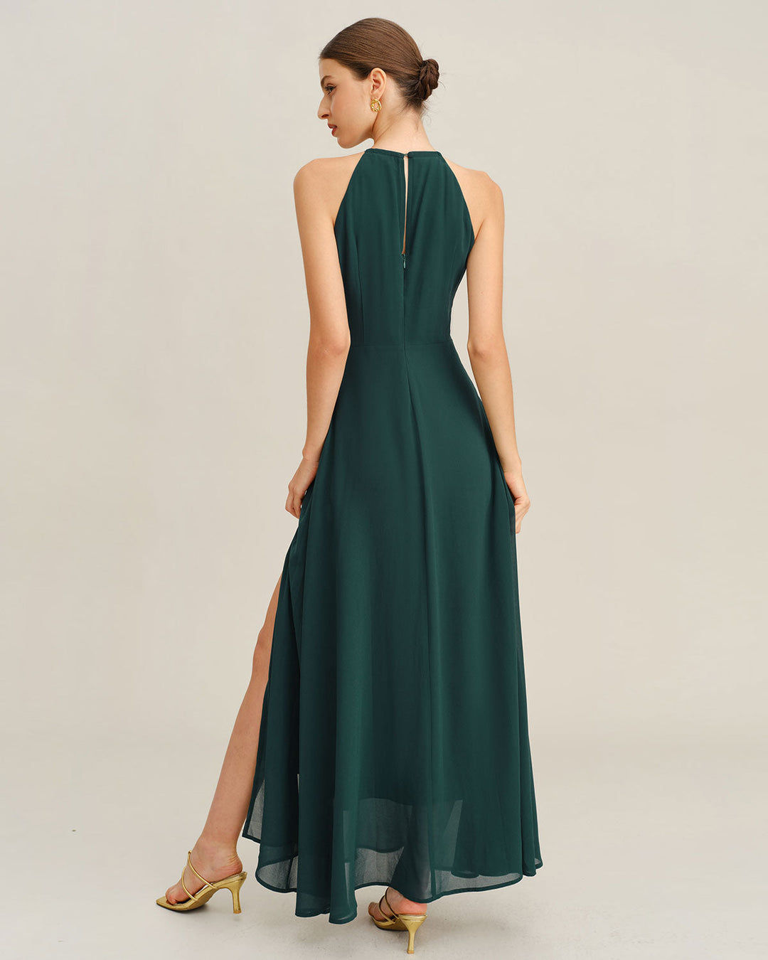 Green Chiffon Slit Maxi Dress