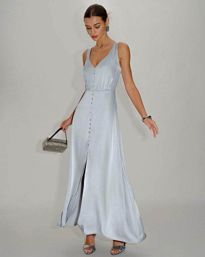 Grey A-Line Sleeveless Maxi Dress