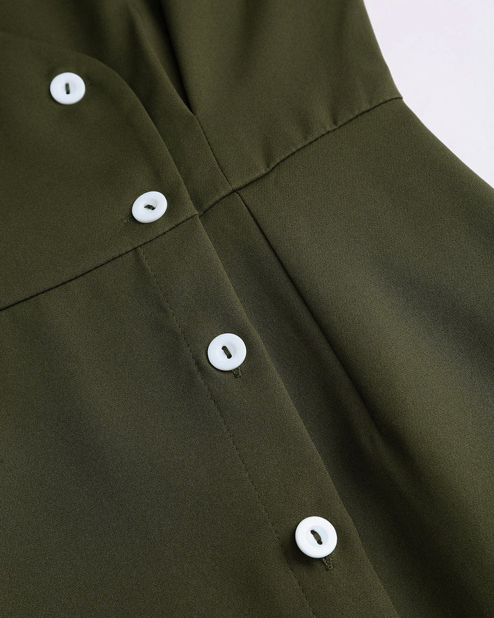 Green Ruched Button A-Line Maxi Dress