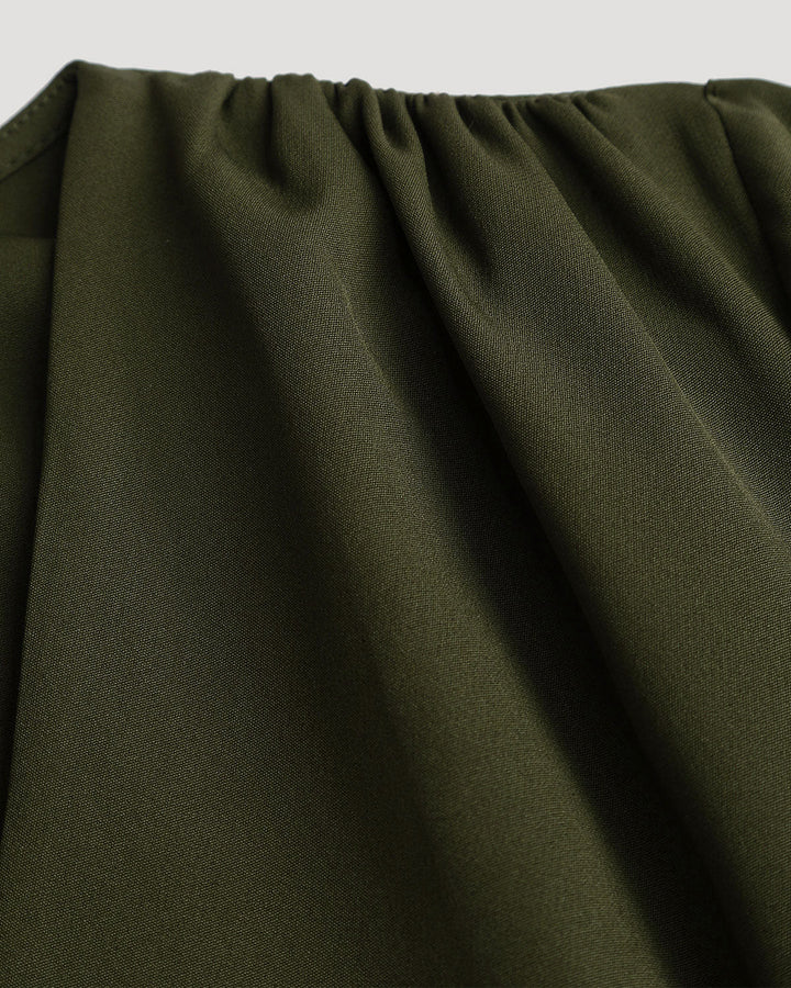 Green Ruched Button A-Line Maxi Dress
