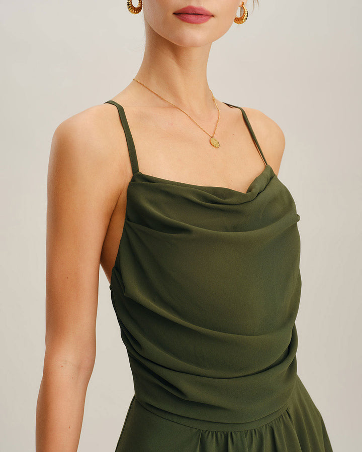 Green Chiffon A-Line Slip Maxi Dress