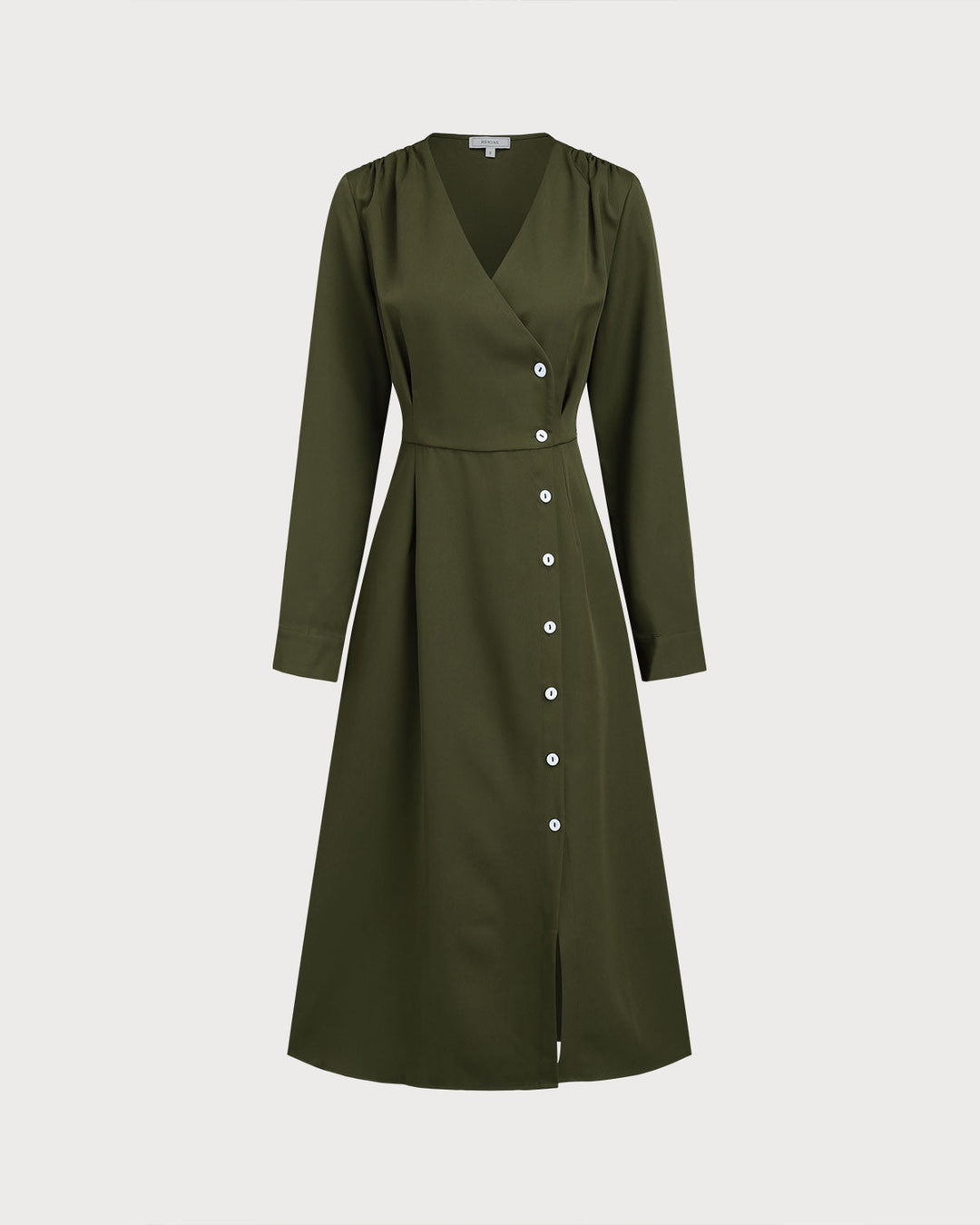 Green Ruched Button A-Line Maxi Dress