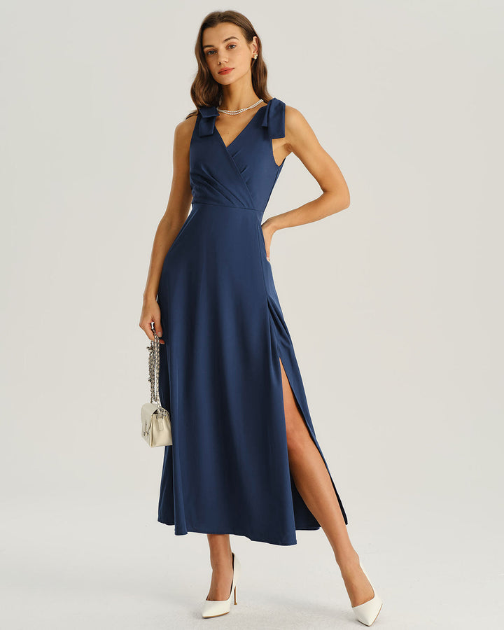 Navy Wrap Sleeveless Maxi Dress