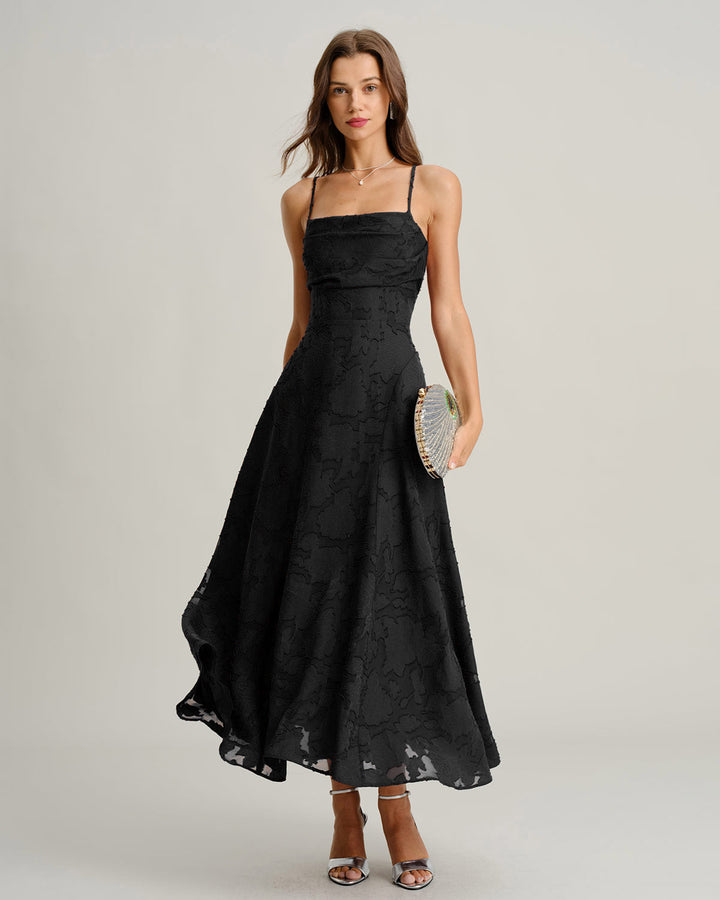 Black Jacquard Slip Maxi Dress