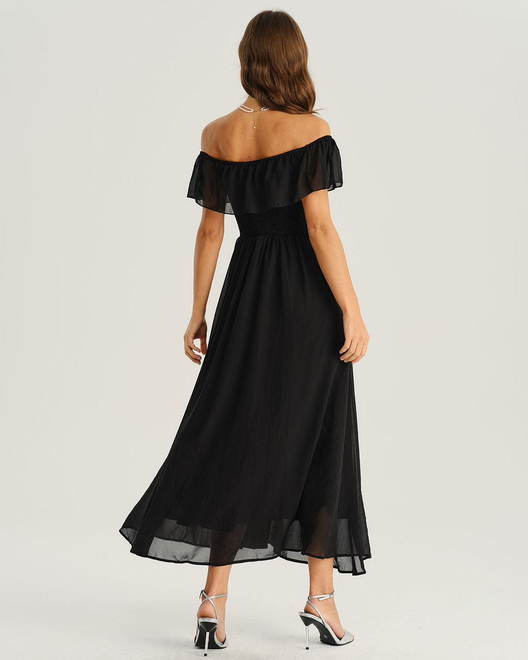 Black Off The Shoulder A-Line Maxi Dress