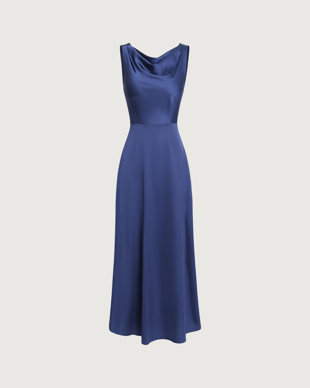 Navy Cowl Neck Satin Sleeveless Maxi Dress