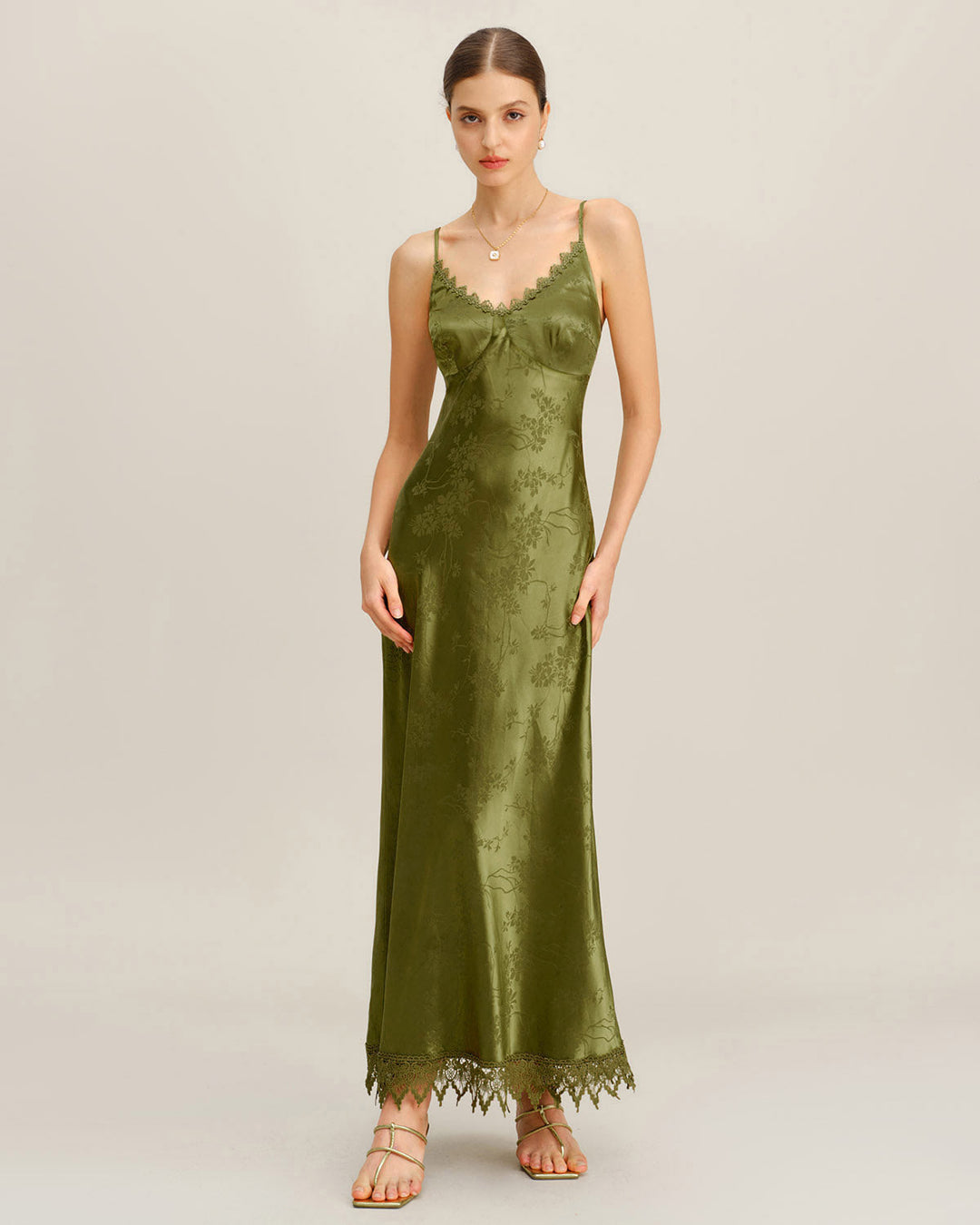 Green Jacquard Corset Slip Maxi Dress