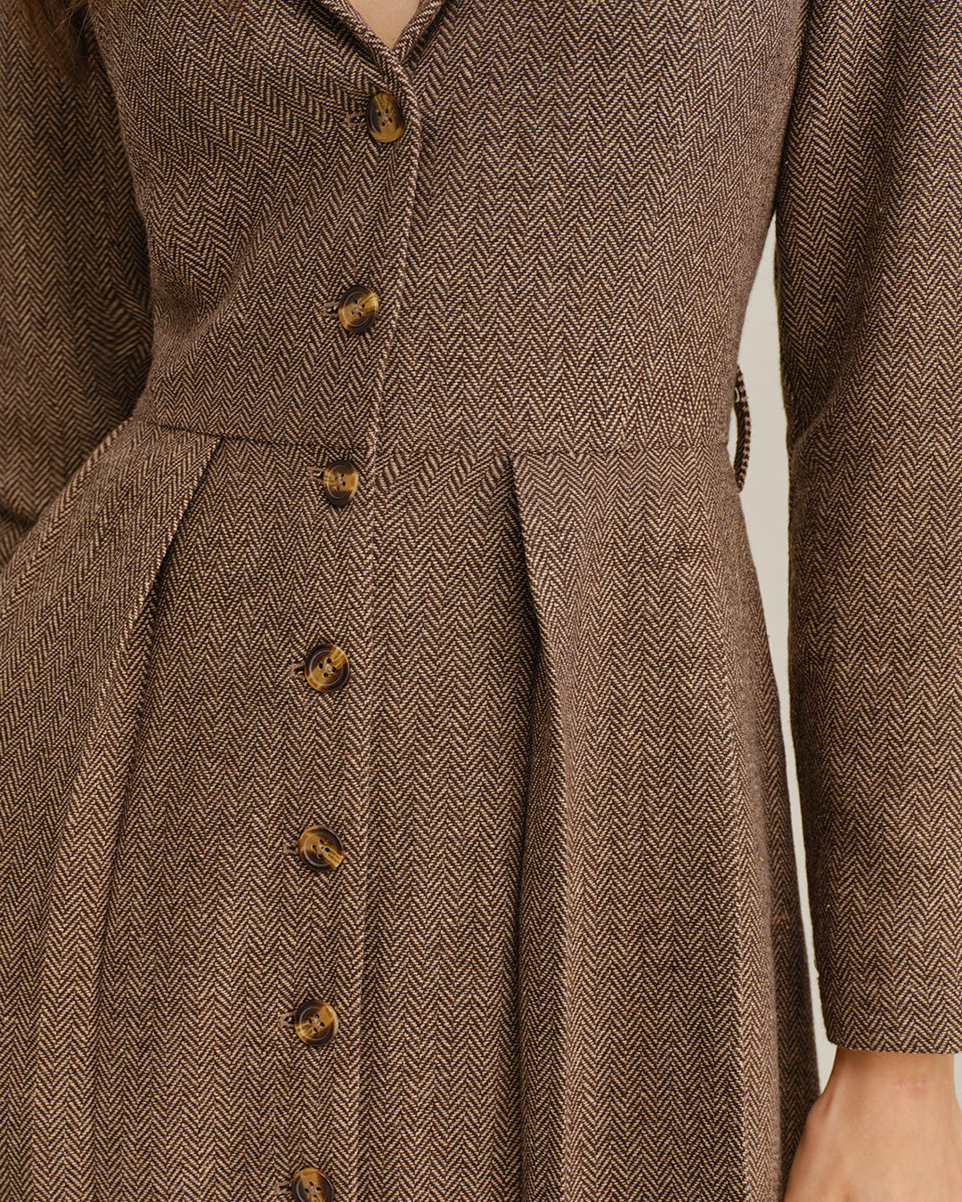 Brown A-Line Pleated Midi Dress