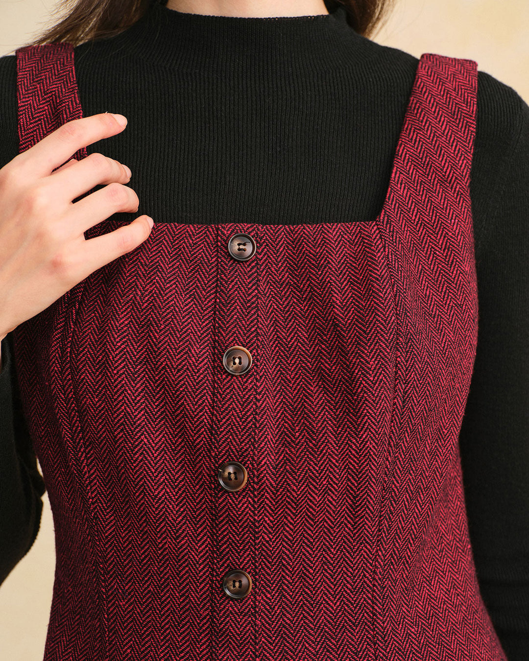 Red Sleeveless Slit Button Midi Dress