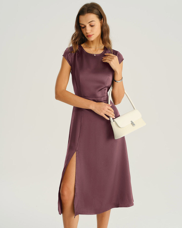 Purple Satin Cut Out Midi Dress