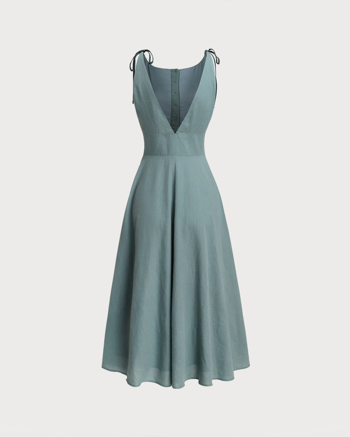 Green Boat Neck Backless Slip Midi Dress