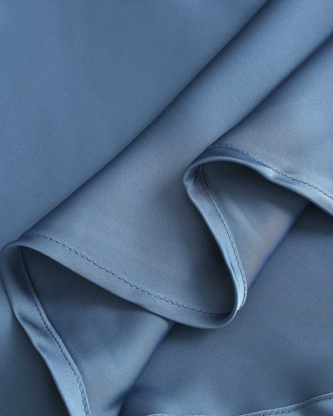 Blue Satin Boat Neck Slip Midi Dress