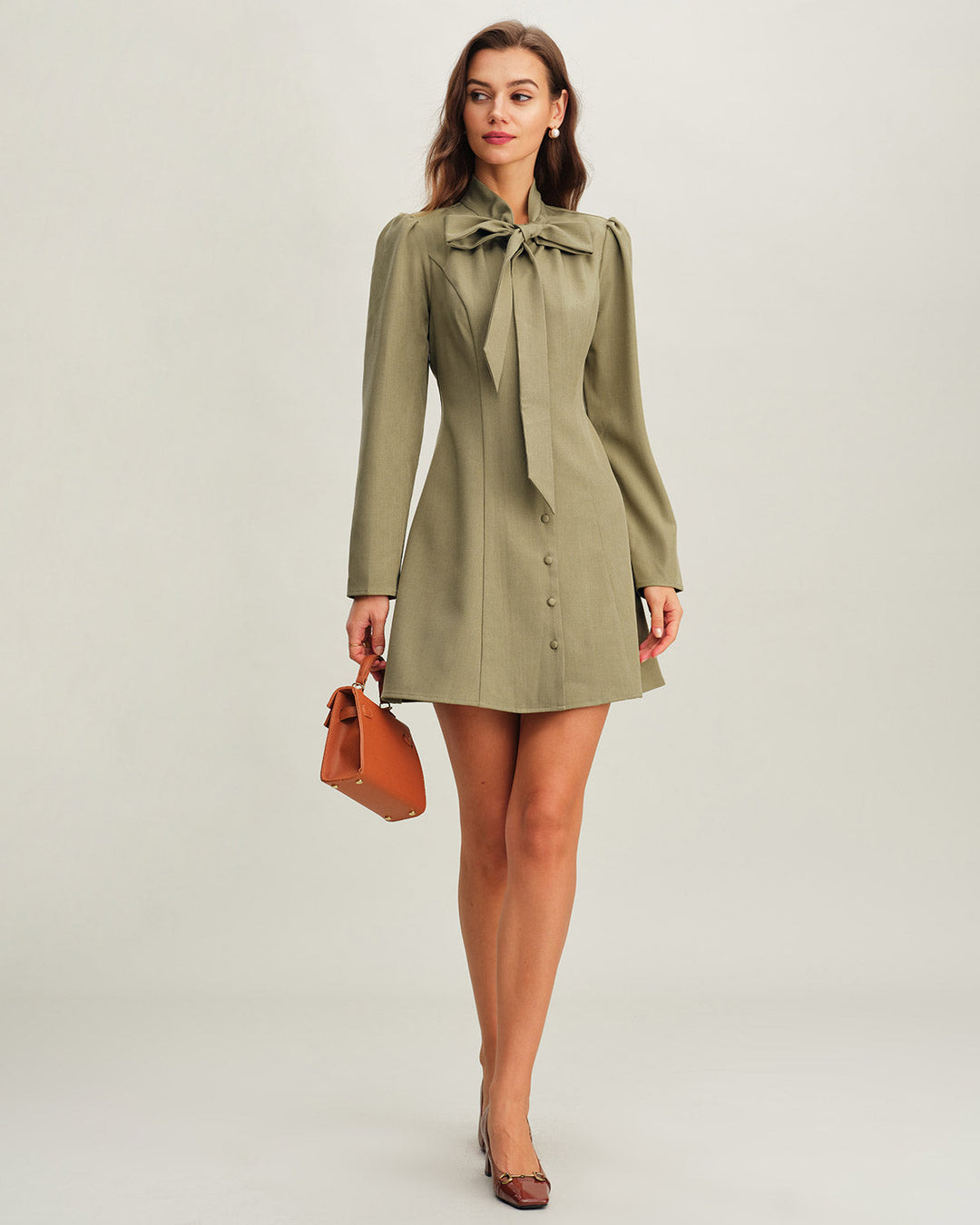 Green Tie Neck A-Line Mini Dress