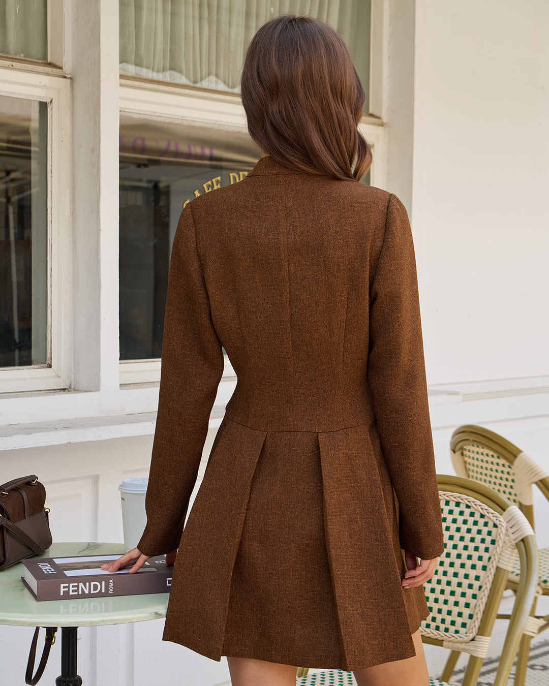 Brown Ruched Button A-Line Mini Dress