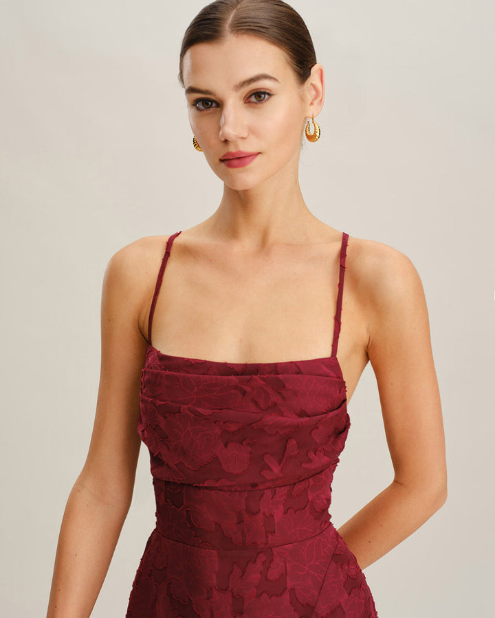 Wine Red Floral Backless Slip Mini Dress