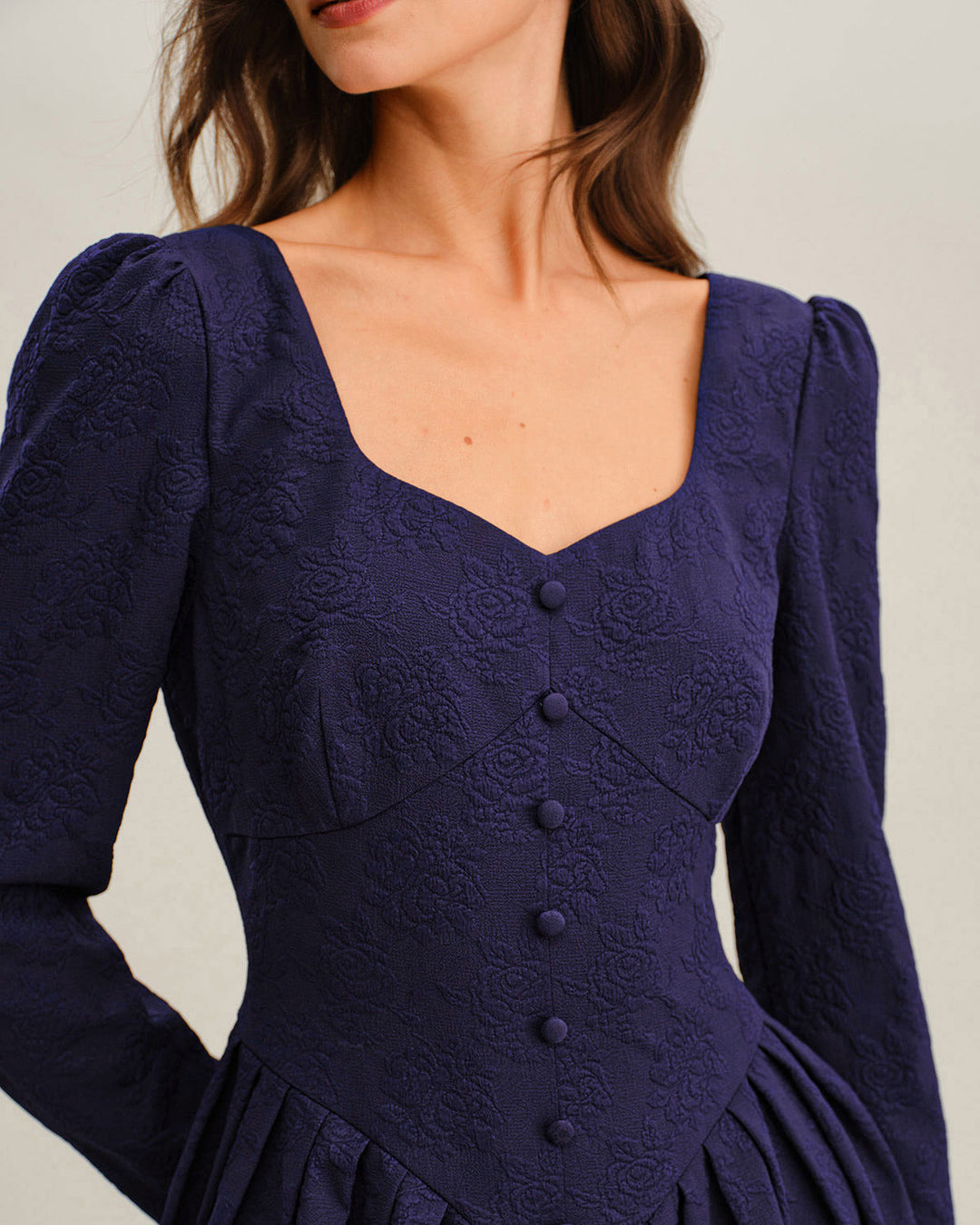 Navy V Neck Pleated Mini Dress