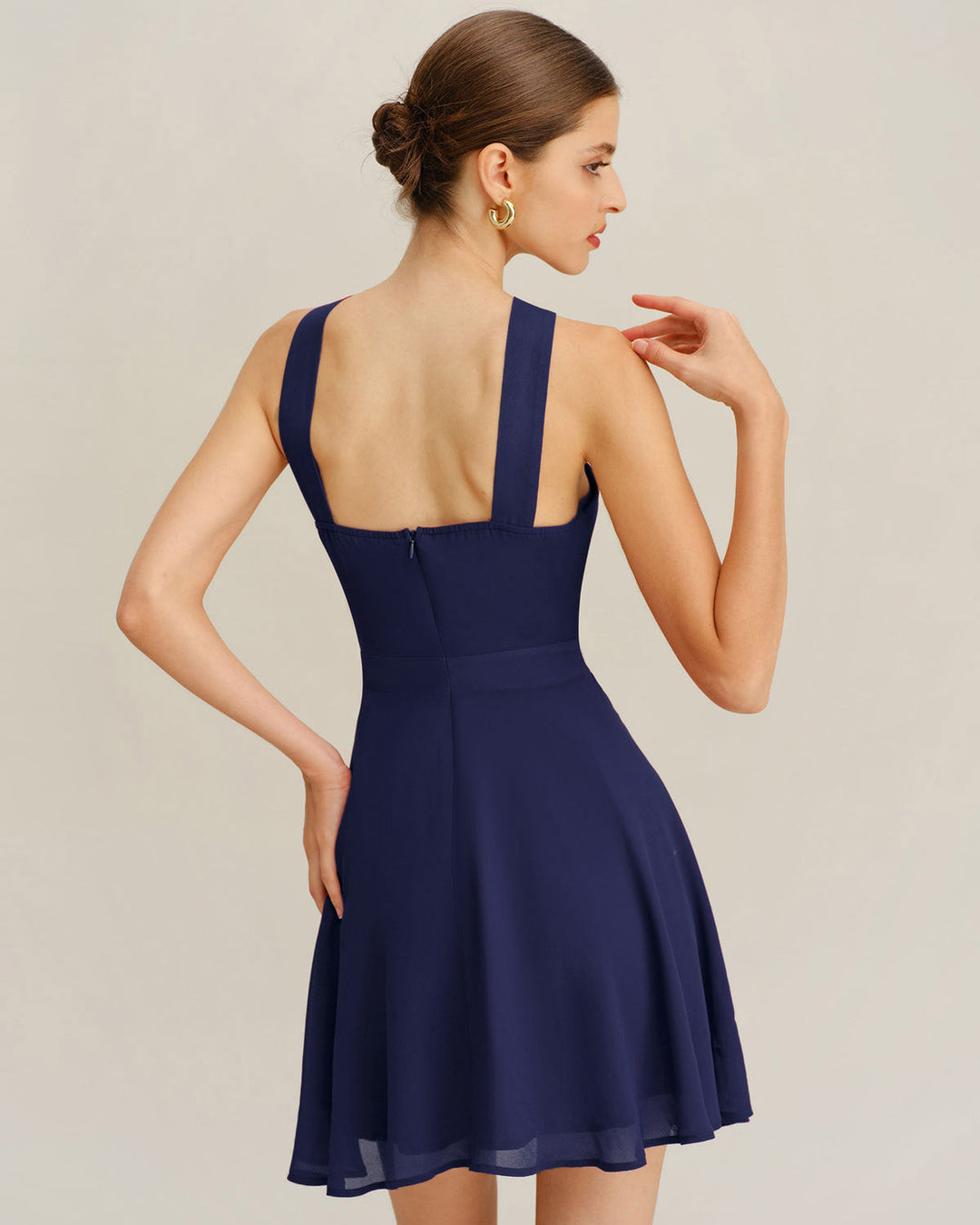 Navy Chiffon A-Line Mini Dress