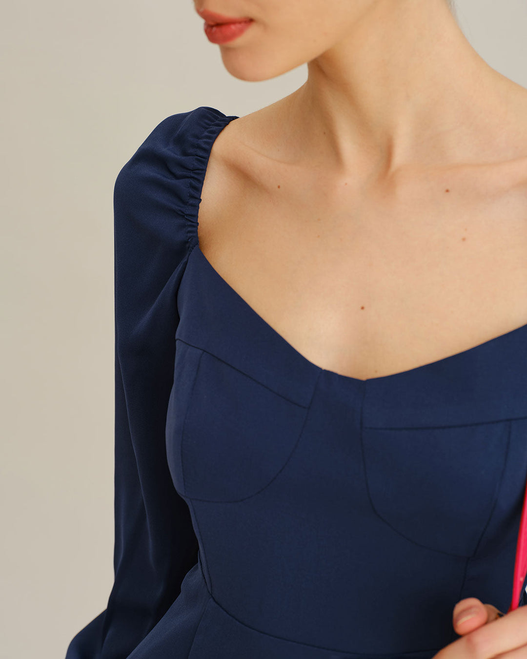 Navy Puffed Sleeve A-Line Mini Dress